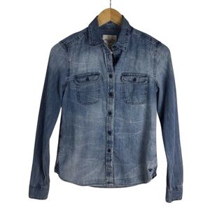 American eagle outfitters jeans button down shirt BLUE denim XS 100% cotton AEO